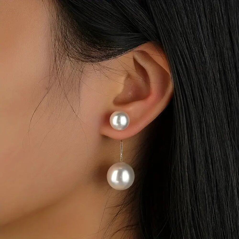 Inner Dangle Elegant White Double Faux Pearl Earrings